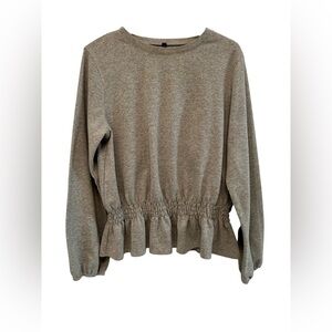 Gray Peplum Sweater Balloon Sleeves Silver Threading Sz. XL